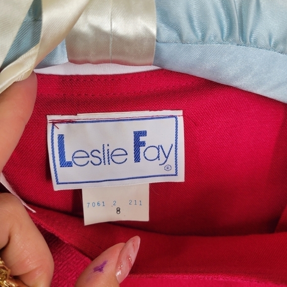 VINTAGE Leslie Fay Union Made Fuchsia Puff Sleeve Belted Dress 1970s Lady - Picture 10 of 17